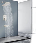 Brushed Nickel Tub And Shower Faucet Set With 8 Inch Rain Shower Head Waterfall Tub Spout Wall Mounted Rough In Valve And Trim Kit Included 2 Function Shower System Mixer