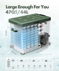 Hella Spacious 47 Qt Portable Car Refrigerator With Tough 12 Volt Cooling, visible internal layout with storage capacity details.