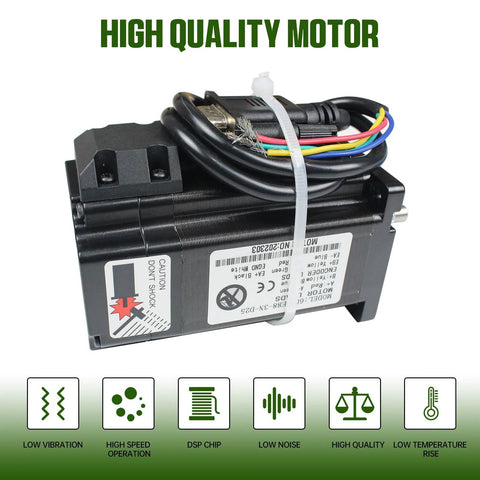 RATTMMOTOR NEMA 24 closed-loop stepper motor, side view, 60x60x88 mm with multi-color wiring harness.