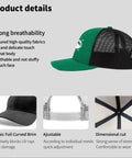 Lightweight Green Trucker Cap For Men And Boys, Breathable Cotton Hat With Six Air Holes, Low Profile Vintage Style side view