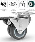 2 Inch Heavy Duty Swivel Casters Set Of 4 With 2 Locking Brakes, Screws Included, Up To 880 Lbs Capacity Per Set, Silent Plate Castors
