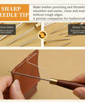 Heavy Duty 2 Pack Scratch Awl Tool Kit Rock Solid Leather Sewing Punch Set No Sweat Hole Piercer in use on leather