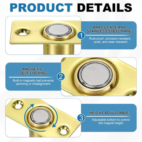 Magnetic Door Ball Catch 8 Pack For Top Of Doors And Invisible Cabinets Adjustable Closet Magnetic Door Latch With Stainless Steel Screws Gold Finish close-up
