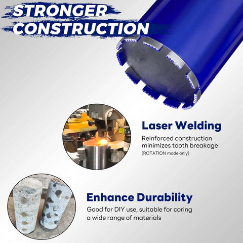 Blue 3-inch concrete core drill bit with SDS Max adapter, 14-inch cutting depth and welded teeth
