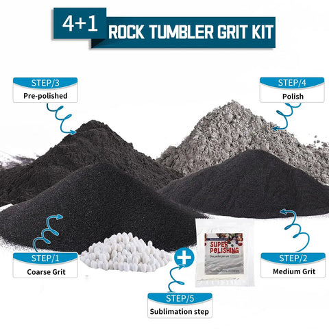 Rock Tumbler Grit Set Complete 5 Step Polishing Kit With Coarse To Final Grits Plus Upgrade Beads and Color Lifting Media