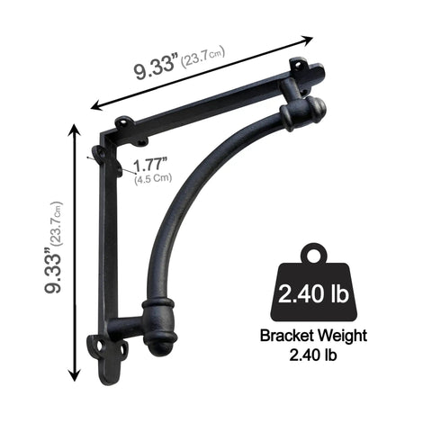 Heavy Duty Cast Iron Shelf Brackets 2 Pack Black 9.6 by 1.7 by 9.6 Inch Industrial Style Mounting Brackets Built To Last For Sturdy Home Shelves And Quick Easy Install with dimensions and weight shown