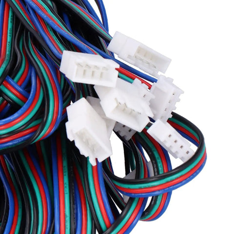 Professional Grade Five Pack Xh2 54 Four Pin Motor Extension Leads For Extruders And Servo Motors At Two Meters with white connectors.