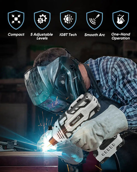 Person using Portable Handheld Welder Gun With 5 Level Current, IGBT Arc Welder For DIY Home Garage, Plug And Play 110V