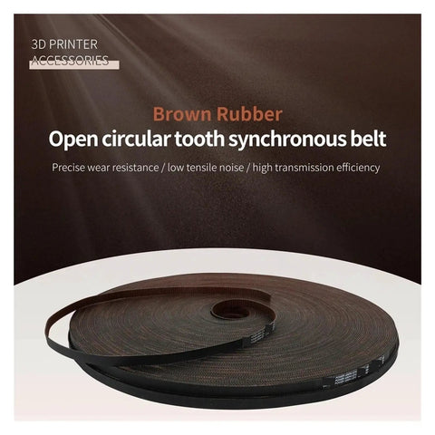 Top Tier GT2 3D Printer Timing Belt With Glass Fiber Reinforcement 9mm Wide 50 Meter Spool displayed in a circular form.