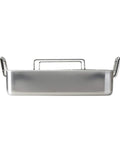 Side view of Deep Stainless Steel Roasting Pan With Basting Grill And V Rack For Oven 16.5 Inch Turkey Roaster Dishwasher Safe
