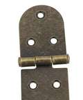 Close-up of 180 Degree Folding Flush Hinge Set For Vintage Furniture, showcasing bronze finish and pre-drilled holes.