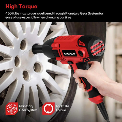 Using 800W Electric Impact Wrench Heavy Duty Corded Tool with 450 Ft Lbs Max Torque on car wheel.