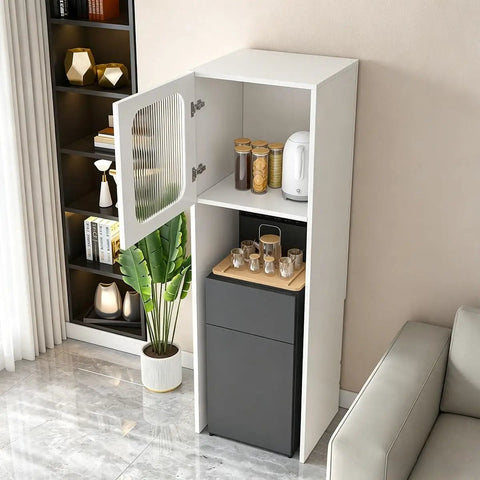 Bottom Loading 5 Gallon Water Dispenser Cabinet With Hidden Storage And Hot And Cold Water For Home And Office in gray finish