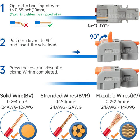 How to use 26-Piece Compact Splice Wire Connector Kit For 2, 3, And 5 Circuit Inline Splices, 24-12 AWG Gray Insulated Connectors