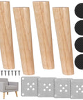 Solid Wood Furniture Leg Set 4 Pcs 7.9 Inch Angled Cone Legs With Anti Slip Pads Light Brown Finish
