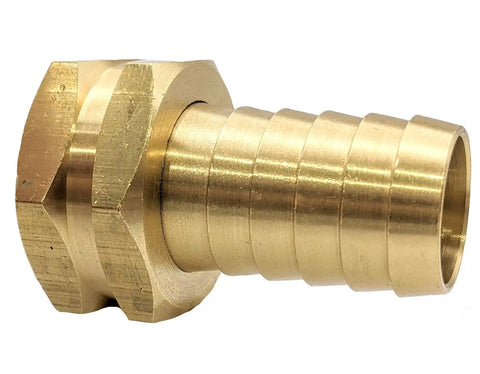Beefy Built Tough Heavy Duty Brass Garden Hose Adapter Swivel Fitting With Three Quarter Inch Barb And Three Quarter Inch GHT Female Connector For High Pressure Outdoor Hoses And Irrigation Rust Resistant Durable Two Pack brass hose barb fitting