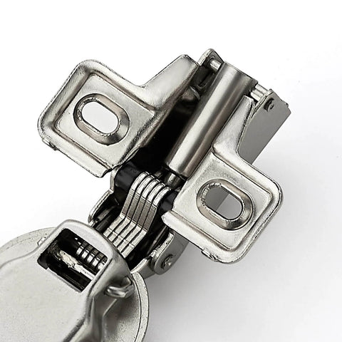 Close-up of 20 Pack 10 Pairs Half Inch Overlay Brushed Nickel Short Arm Kitchen Cabinet Hinges with Soft Close 105 Degree Concealed Hinges Includes Screwdriver and Mounting Screws for Face Frame Doors Ravinte.