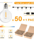 50Ft Led G40 Globe String Lights With 50 Plus 2 Dimmable Edison Bulbs, Shatterproof Outdoor Patio Lights, product specifications diagram