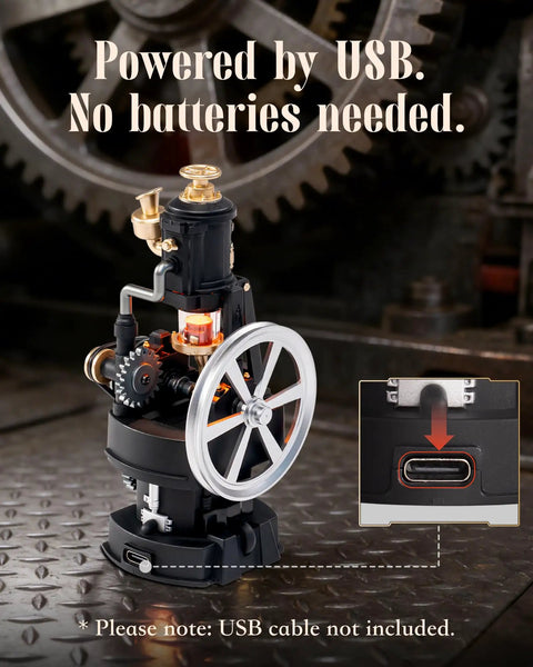 Thermo Engine 3D Puzzle With Realistic Lighted Furnace, DIY Building Kit For Adults, Interactive Mechanical Model, desk model with USB port