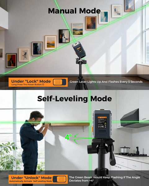 100 Foot Green Line Laser Level With Magnetic Bracket Self Leveling And Pulse Modes For Picture Hanging Home Renovation DIY.