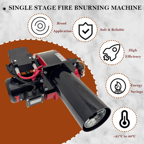 Heavy Duty Single Stage Burner Light Oil Heater Featuring Kickstart Automatic Ignition For Industrial Boilers Kilns And Textile Setup from angled view