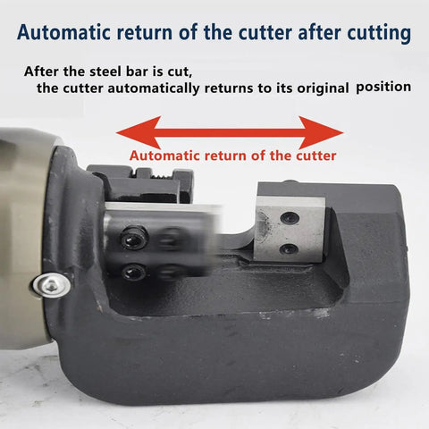 TBLOTYD 1800W Electric Hydraulic Rebar Cutter Cuts Steel Rods In Seconds With Cr12MoV Blades Includes Carry Case showing automatic return feature.