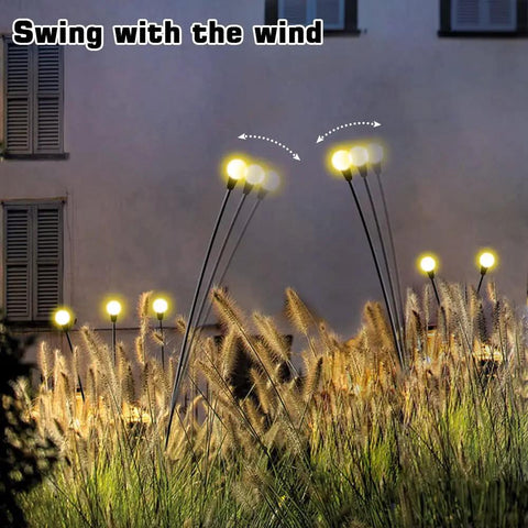 Solar Powered Firefly Lights Outdoor 10 Pack Waterproof Garden Pathway Lights with Swaying Stems Warm White LEDs Dusk To Dawn