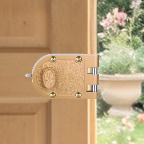 Heavy Duty Double Cylinder Door Lock With Jimmy-Resistant Design That Deters Forced Entry, gold finish, installed on wooden door
