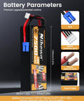3S 11.1V 7500mAh RC LiPo Battery 100C With EC5 Connector Hard Case showing dimensions and features