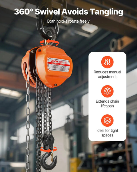 Heavy Duty Hand Chain Hoist 2 Ton Capacity 4400 Lbs With Galvanized G80 Chain 20 Foot Lift Height Manual Chain Block Orange