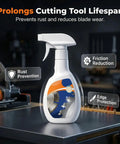 Heavy Duty Saw Blade Cleaner Spray For Quick Resin And Pitch Cleanup, 330 ml spray bottle on workshop countertop.
