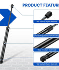 Product feature close-up of Rock Solid 20 Inch Gas Struts with nylon ball socket and steel body for durability.