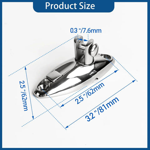 Boat Bimini Top Swivel Hinge 316 Stainless Steel Deck Side Mount Quick Release Hinge With 360 Degree Rotation, dimensions shown