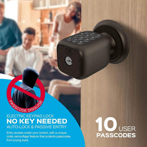 Multi Function Electronic Door Knob With Lock And Key Plus Keyless Keypad For Disguised Passcode Entry Model TL 111