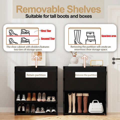 5 Tier Shoe Storage Cabinet With Door Covered Shoe Rack Organizer for Entryway and Closet Holds 20 Pairs of Shoes Durable Plastic Shelves Keeps Your Shoes Neat and Clutter Free Easy Access