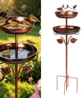 Two In One Metal Bird Bath And Feeder For Outdoor Gardens, Vintage Bronze Free Standing Yard Decor With Dual Bowls And Detachable Feeder, Five Prong Base Stake For Lawn Or Patio