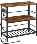 Do It All Kitchen Island With Power Outlet And Storage, 35.4 Inch Long Three Tier Coffee Station And Microwave Stand, Rustic Brown And Black Finish For Home Or Dining Room