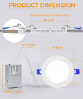 Product dimensions for Ultra Thin 4 Inch Recessed LED Downlight Kit With 10W Dimmable Power Three Color Temperature 3000K 4000K 5000K CRI 90 Plus IC Rated Canless Wafer Junction Box White Finish Retrofit Remodel New Construction 12 Pack