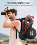 Photographer carrying 5 In 1 Light Reflector Kit 32 Inch Portable Collapsible For Studio And Outdoor Photography on backpack