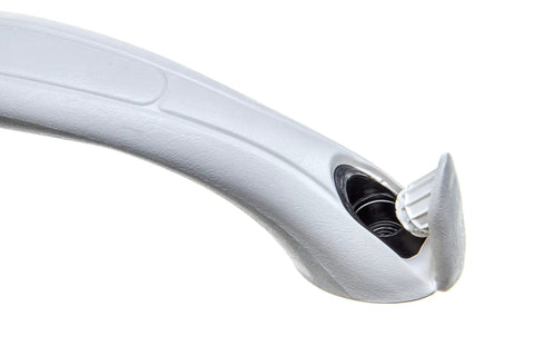 Ergonomic One-Piece Vinyl Grab Handle With Marine Grade Durability For Boats And RVs 8.75 Inch Length White Finish Hinged Detail