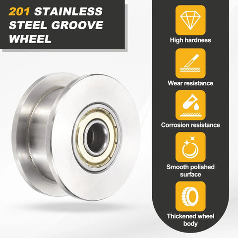 Heavy Duty H Groove Pulley Wheel 10X48X6MM Sleek 201 Stainless Steel Cable Reel V Belt Drive System No Friction Spin Killer showcasing polished surface.