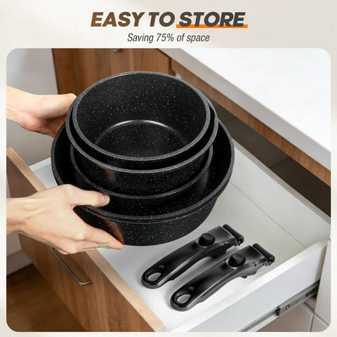Detachable Handle Nonstick Pots And Pans Set For Induction Cooking 21 Piece RV Kitchen Cookware Dishwasher Safe And Oven Safe