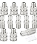 12-pack 304 stainless steel pressure washer quick-connect adapters, 3/8 in male, knurled fittings.