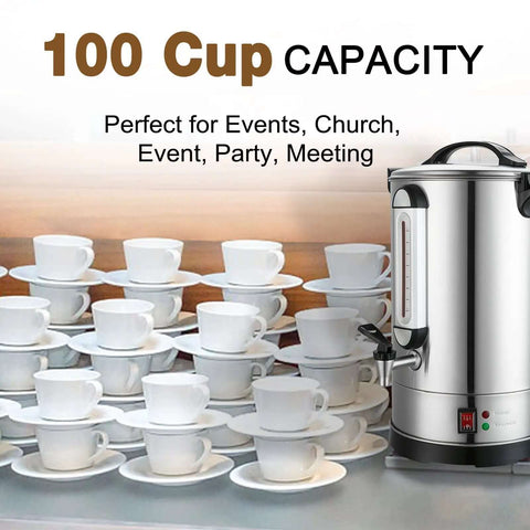 Big Crowd Ready Commercial Coffee Urn 100 Cup Brewer For Offices Churches Catering Events 4 Gallon 16L Dual Layer 304 Stainless Steel Build