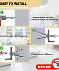 Diagram showing installation steps for 80 Piece Self Drilling Drywall Anchors And Screws Kit with no pre drill needed.