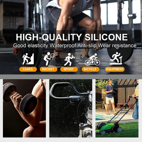 Man lifting weights with text highlighting high-quality silicone features for Two Rolls Self Fusing Silicone Tape 1 Inch By 10 Feet Black Weatherproof Pipe Repair Tape Heavy Duty Leak Proof Rubber Tape For Emergency Pipe Fix And Cable Bandage.
