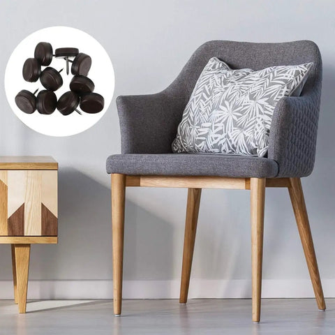 Chair with 40 Piece Brown Round No Slip Floor Protectors for chair and table legs, displayed next to a wooden table on tile floor