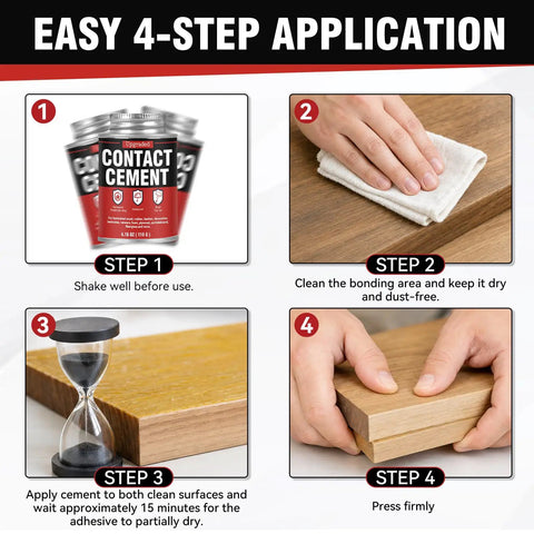 Top Grade Contact Cement Adhesive 4.16 Oz With Brush For Leather Wood Rubbers And Couch Fixes Quick Cure Super Sticky Formula steps for application.
