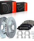 Top Shelf Front Brake Rotors And Ceramic Pads Kit 6 Pack 11.57 Inch Fits Jeep Compass Patriot Mitsubishi Outlander components displayed with discs and pads.