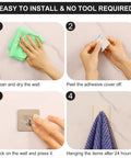 Installation steps for 8 Pack Heavy Duty Adhesive Hooks Stick On Wall And Door Hangers Waterproof Stainless Steel